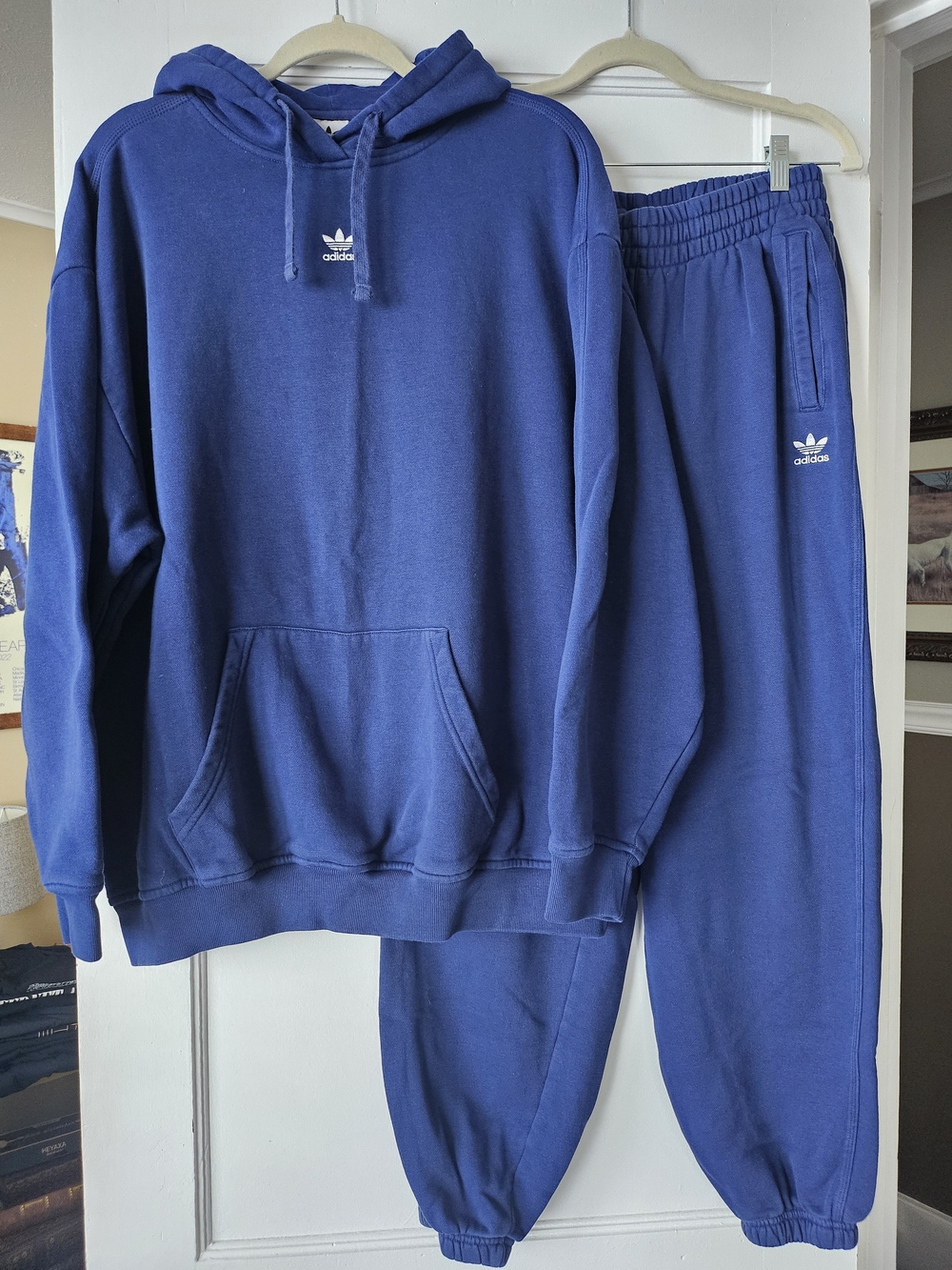 adidas Trefoil Essentials Fleece Night Indigo Royal Blue Hoodie and Joggers Set